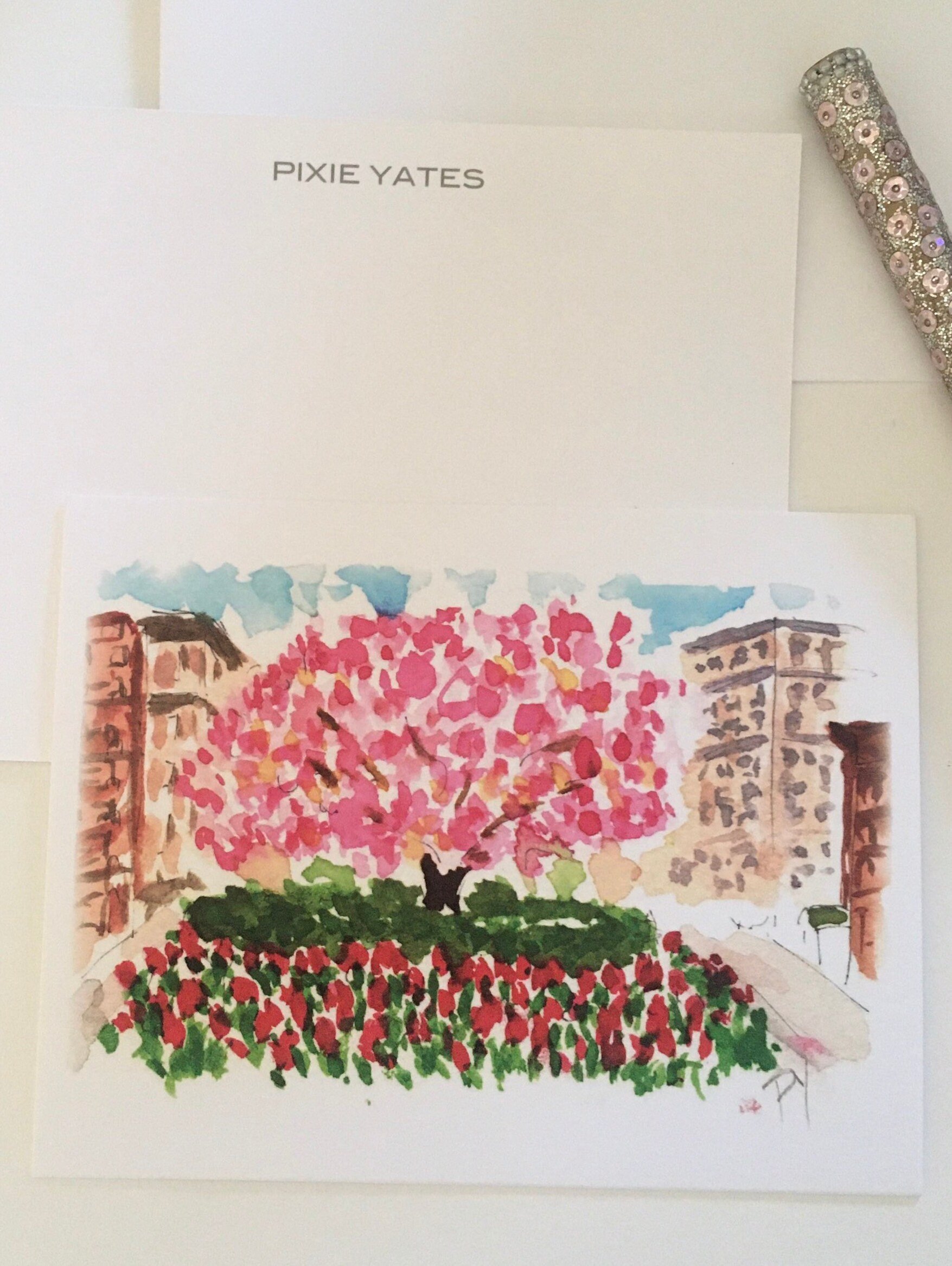 Park Avenue, personalize notecard, flat, new york city, tulips, art by pixie yates