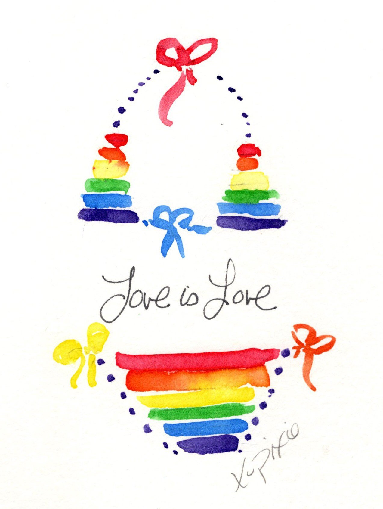 Love is Love giclee print, Pride, rainbow, bikini, beach, art by pixie yates