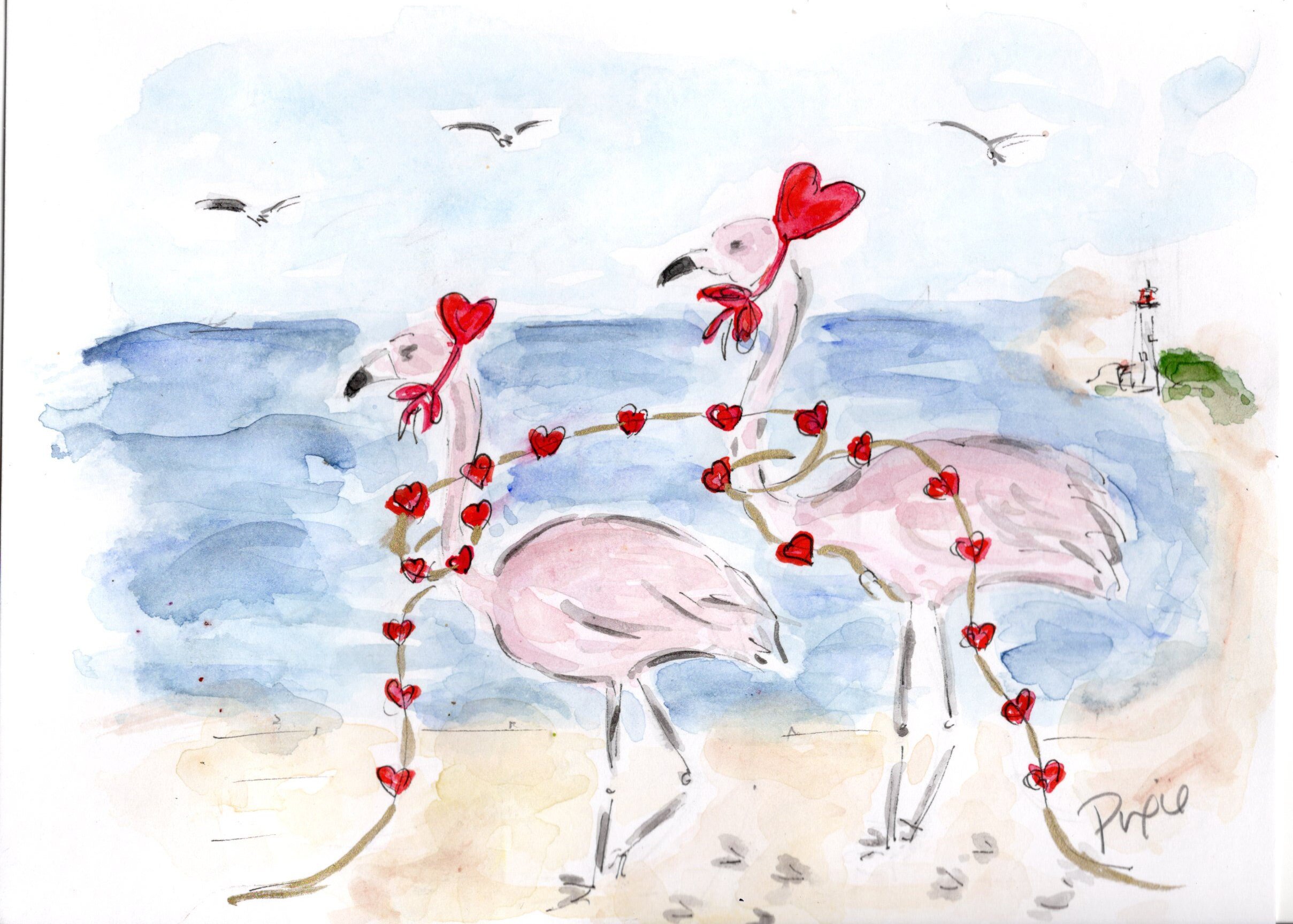 Notecards, Cape May Zoo, Pink, Flamingos, hearts, valentine's day