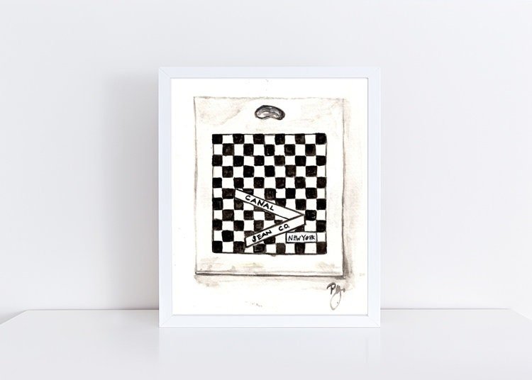 Canal Jeans, new york city, NYC, vintage, Shopping bag, watercolor, giclee print, art by pixie yates, fashion