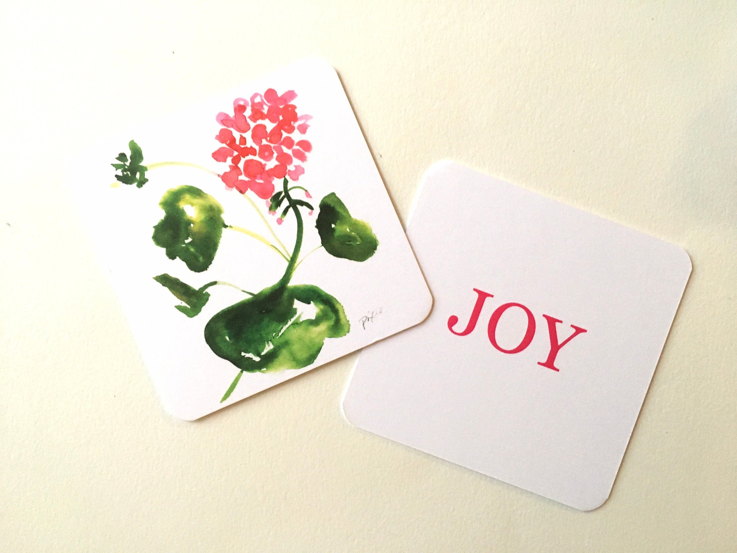 Paper coasters, geraniums, floral watercolor set of 16 or 24. Double sided
