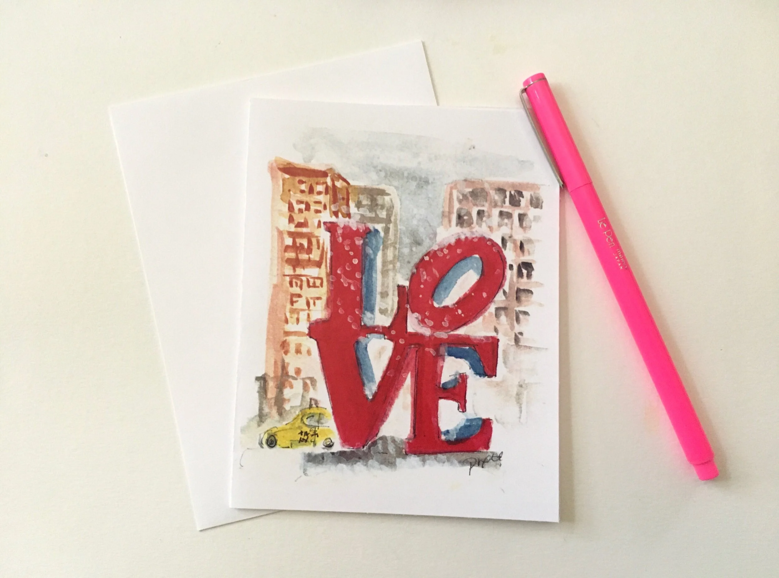 Folded Notecards, New York City, Love sculpture, art by pixie yates, set of 10