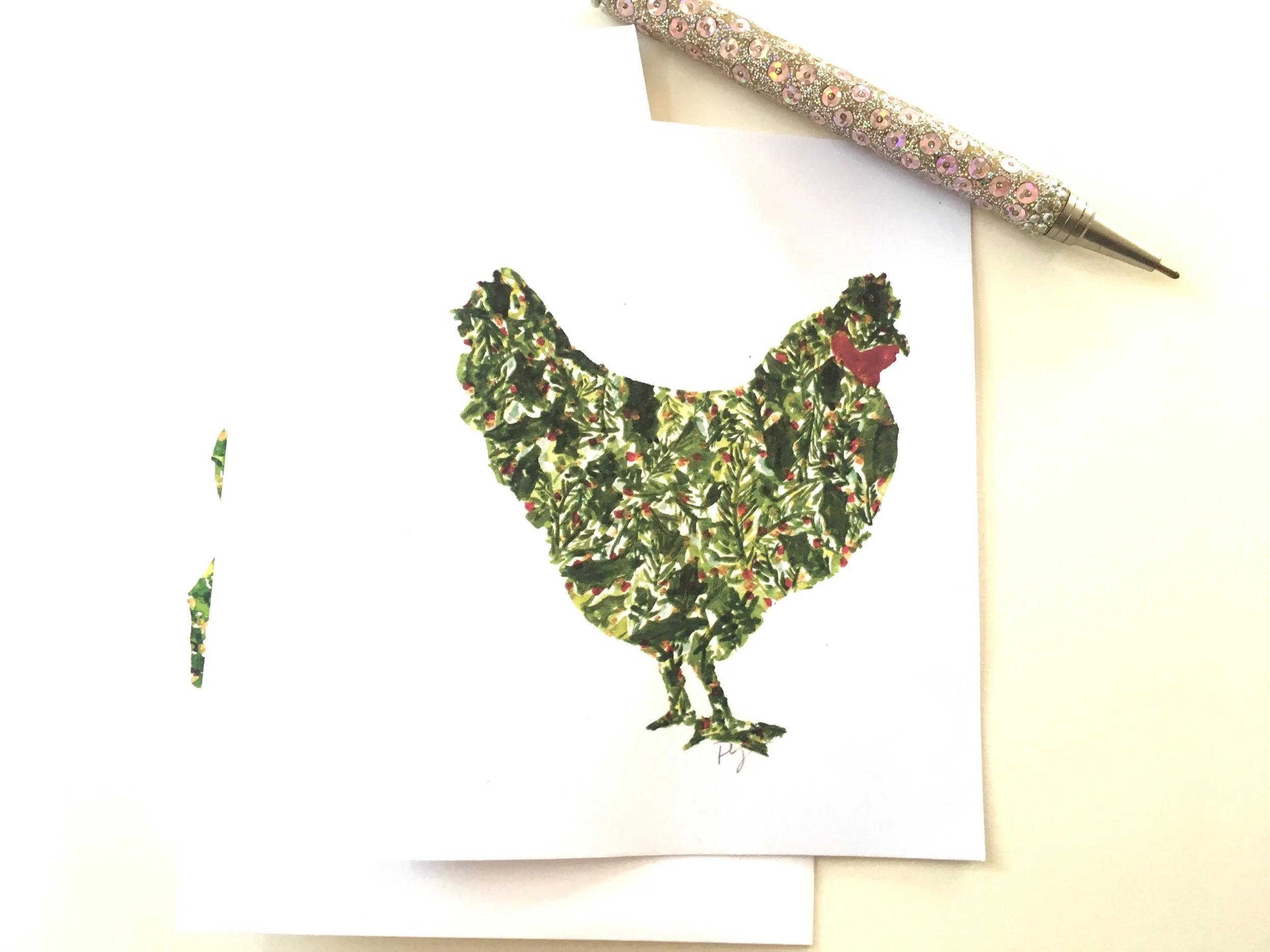 Daisy the Holly Chicken folded Notecard, set of 10 26$