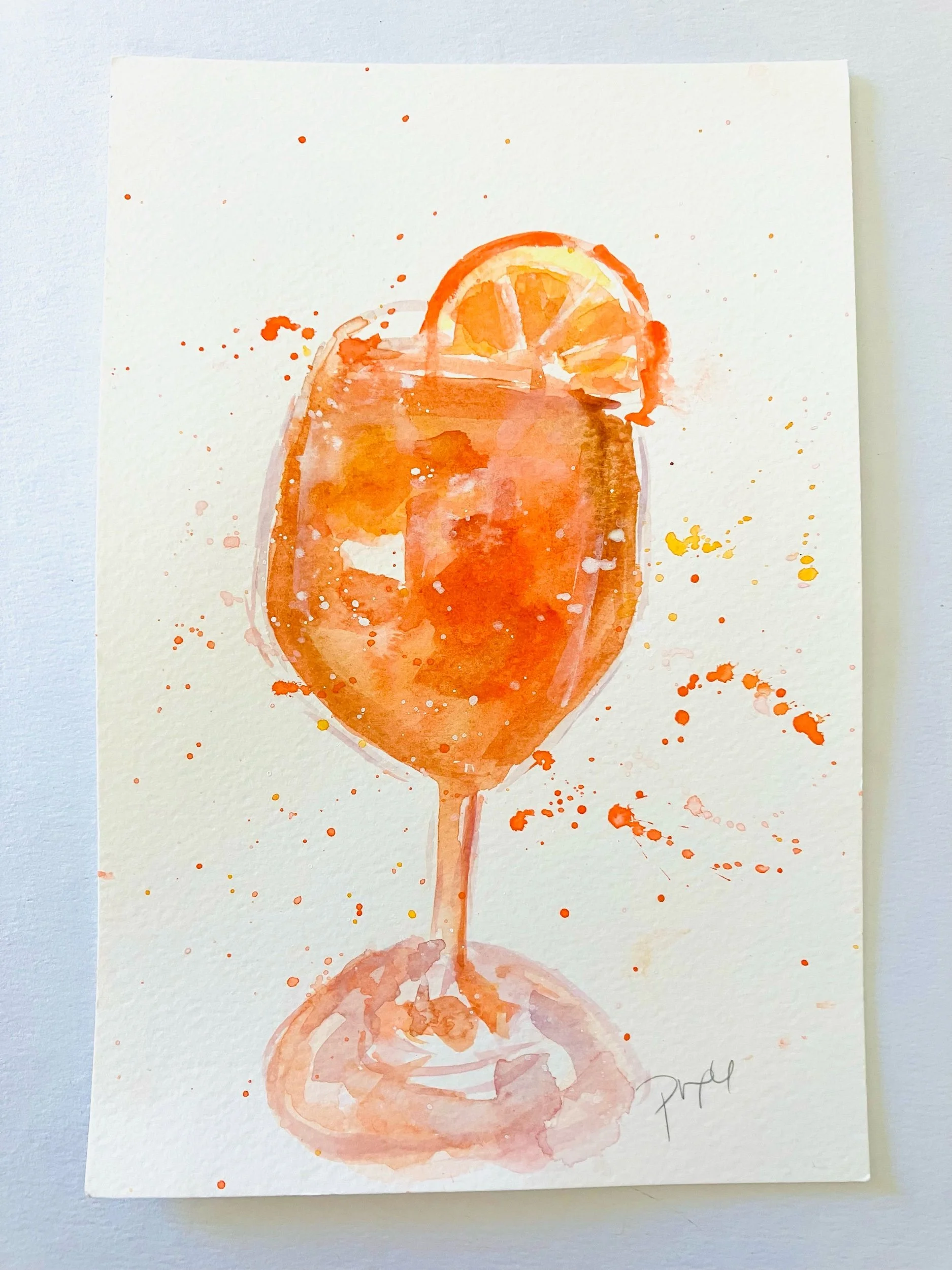 Aperol Spritz Summer watercolor painting Aperol spritz cocktail series #16 handpainted watercolor)