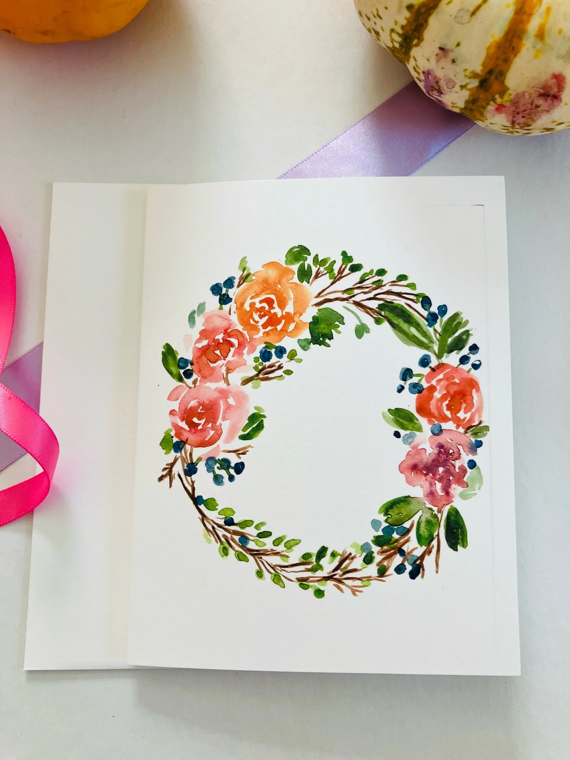 Fall Harvest Wreath Notecards, Christmas ,Thanksgiving, art by pixie yates