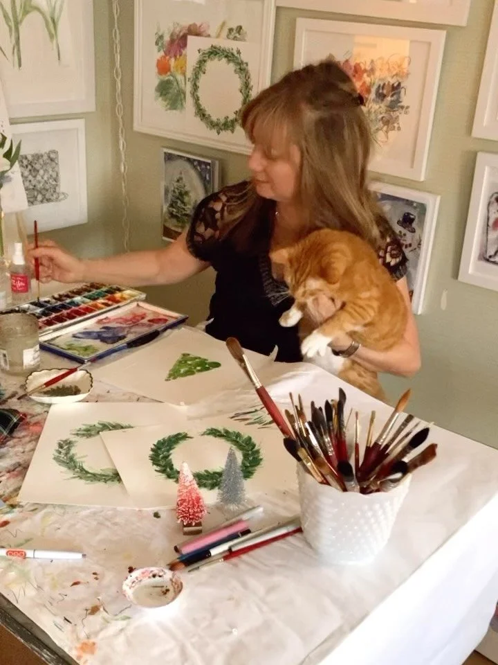 Me and Skeech hanging out.  Swipe to see couture shoes. To purchase notecards and prints link in profile for Etsy holiday shop and my website shop too.  Cocktail coasters notecard prints available too. Message to reserve custom art - cocktails, home