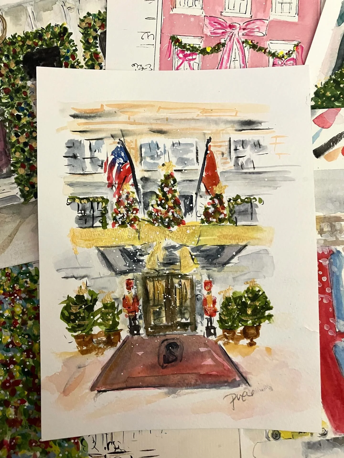 Nothing like Christmas in New York City. Here are few my nyc illustrations and a view from a clients apt. They used the art for a holiday card.  Booking commissions now for 2026. Save your place on the calendar.