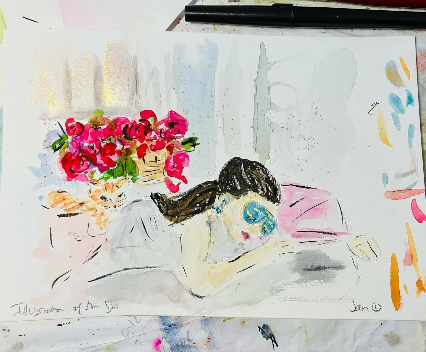 Mood, I was up and at early. Heading to the gym now then making more art for my show. 
Illustration a day in 2026. Day 1 

#audreyhepburn #breakfastattiffanys #pixieyateswatercolors