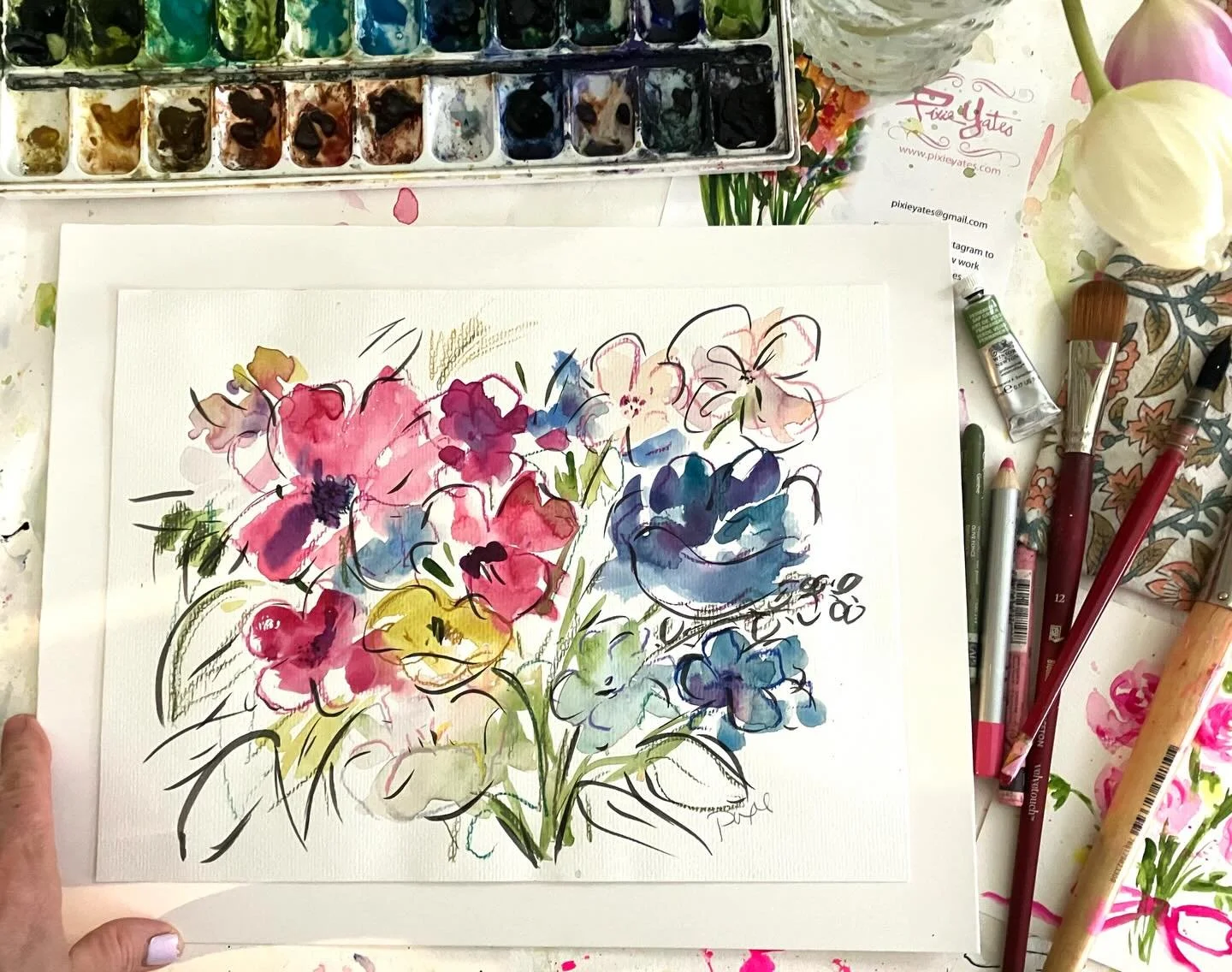 Painting a flower garden which I&rsquo;m expanding this year. I&rsquo;m still a newbie. Haha 
Swipe to see a framed print. This prints up beautifully in 5x7&rdquo; - 18x 24&rdquo; which I have hanging in my kitchen. Link in profile to order or send m
