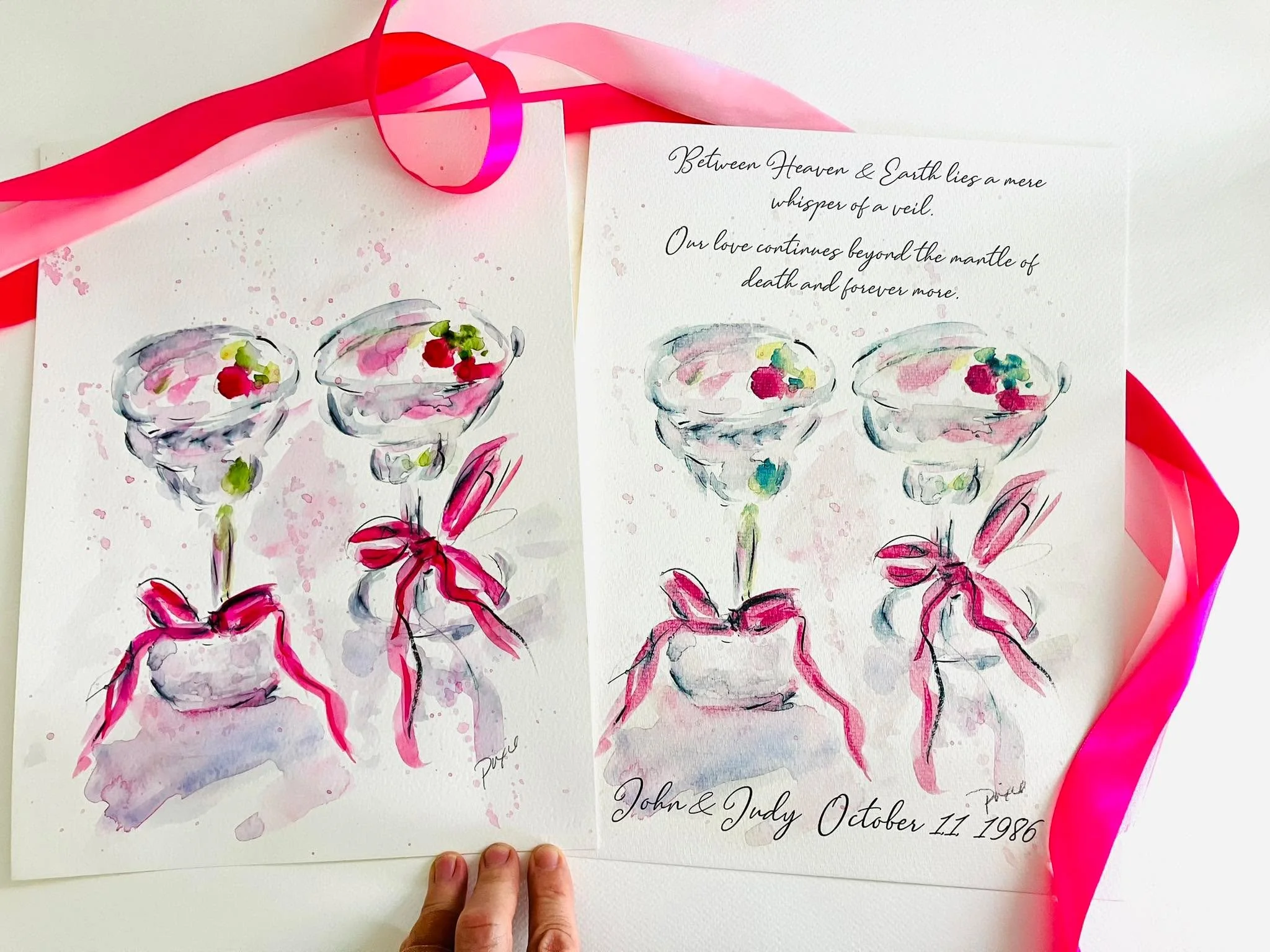 Custom watercolor art can be personalized - the client wanted a a quote added to her painting but since I am no calligrapher and have horrible handwriting. Need to work on that. I had a print made of the painting on 140 lb watercolor paper and added 