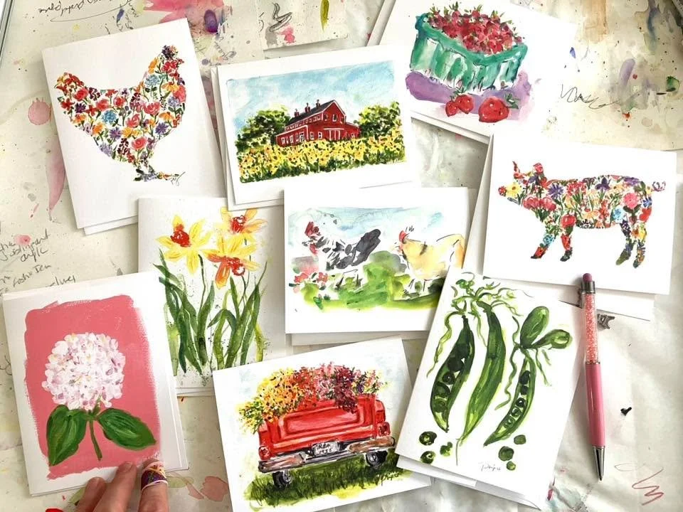 Rea's Farm Market opening day is Friday April 3rd.  Here&rsquo;s a sampling of notecards that will be there for opening day along with art prints. 
Local NE friends  Message me to order. Happy spring