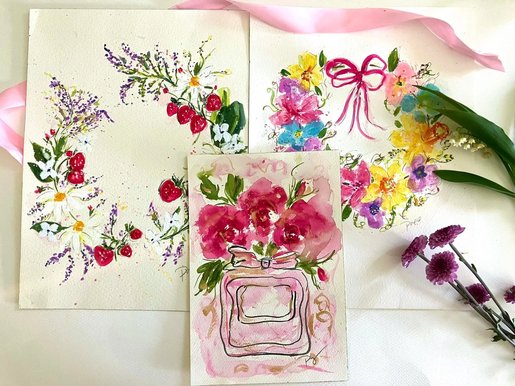 Let&rsquo;s paint watercolor spring floral wreath and perfume bottles that can be personalized. There is still room in my Thursday June 25th workshop at Wicked Axe in Haverhill MA. 7-9pm. We had a great time last month. 
Dm with any questions. Link i