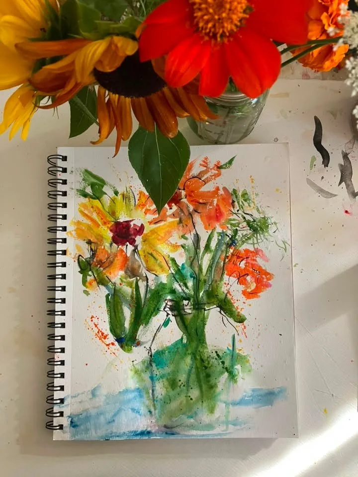 Very quick watercolor of flowers from @latebloomfarm