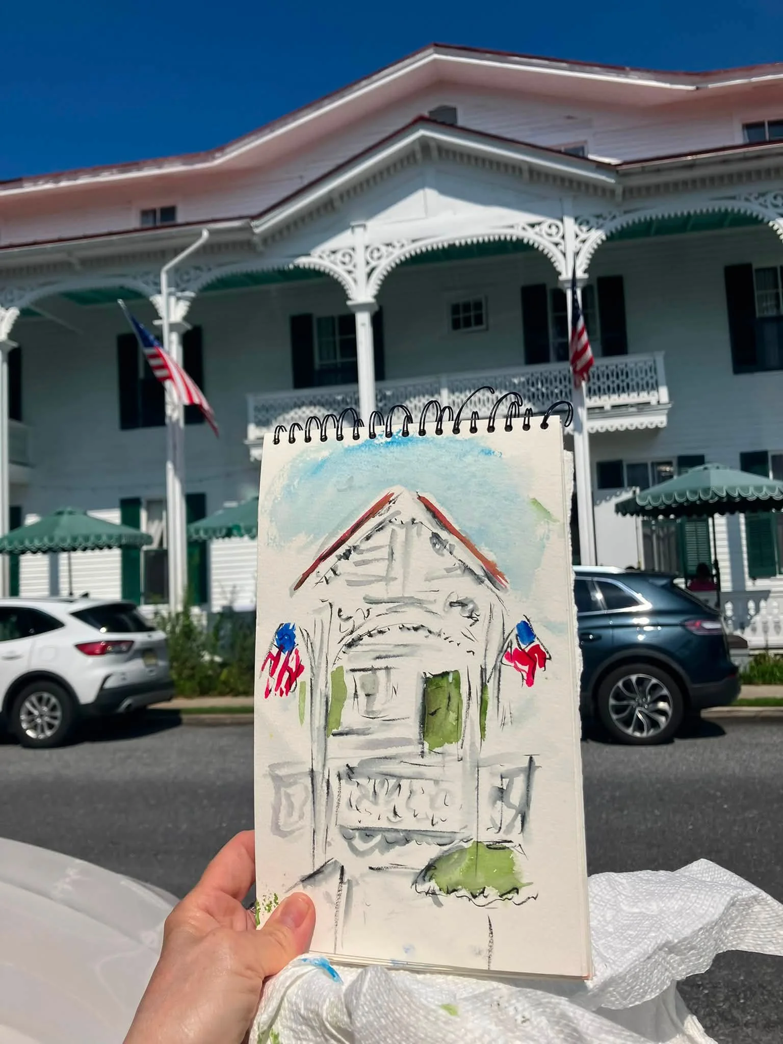Very quick sketch at the The Chalfonte Hotel. Had to double park. Can&rsquo;t make it to The Mad Batter Restaurant and Bar At The Carroll Villa Tom Fabian. Too many cars and people leaving this am.
