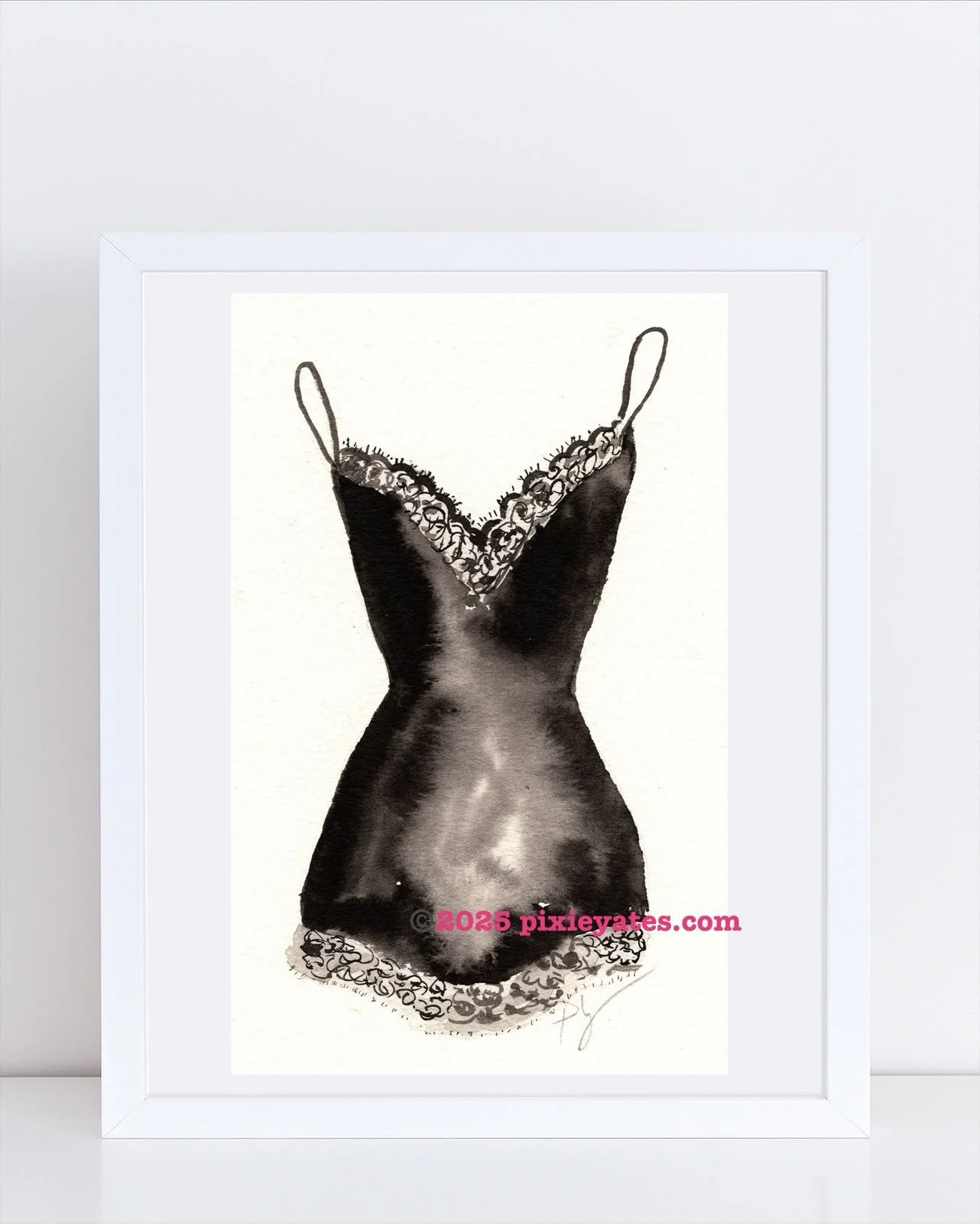 Lingerie in ink and brush. Beautiful boudoir set. 
Prints available to purchase in my#etsy shop.  Link in profile.