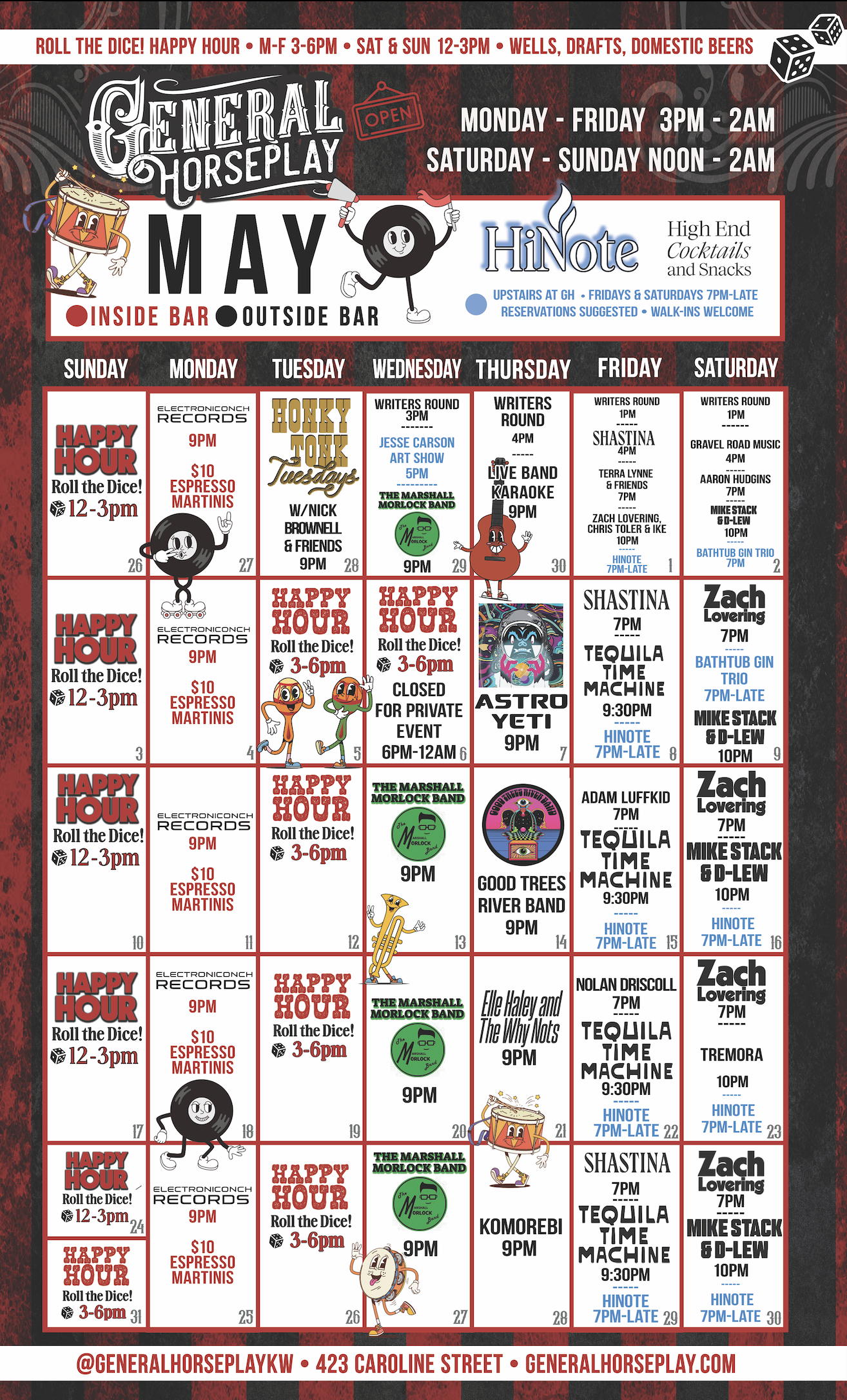 may 2026 calendar of events and live music at general horseplay