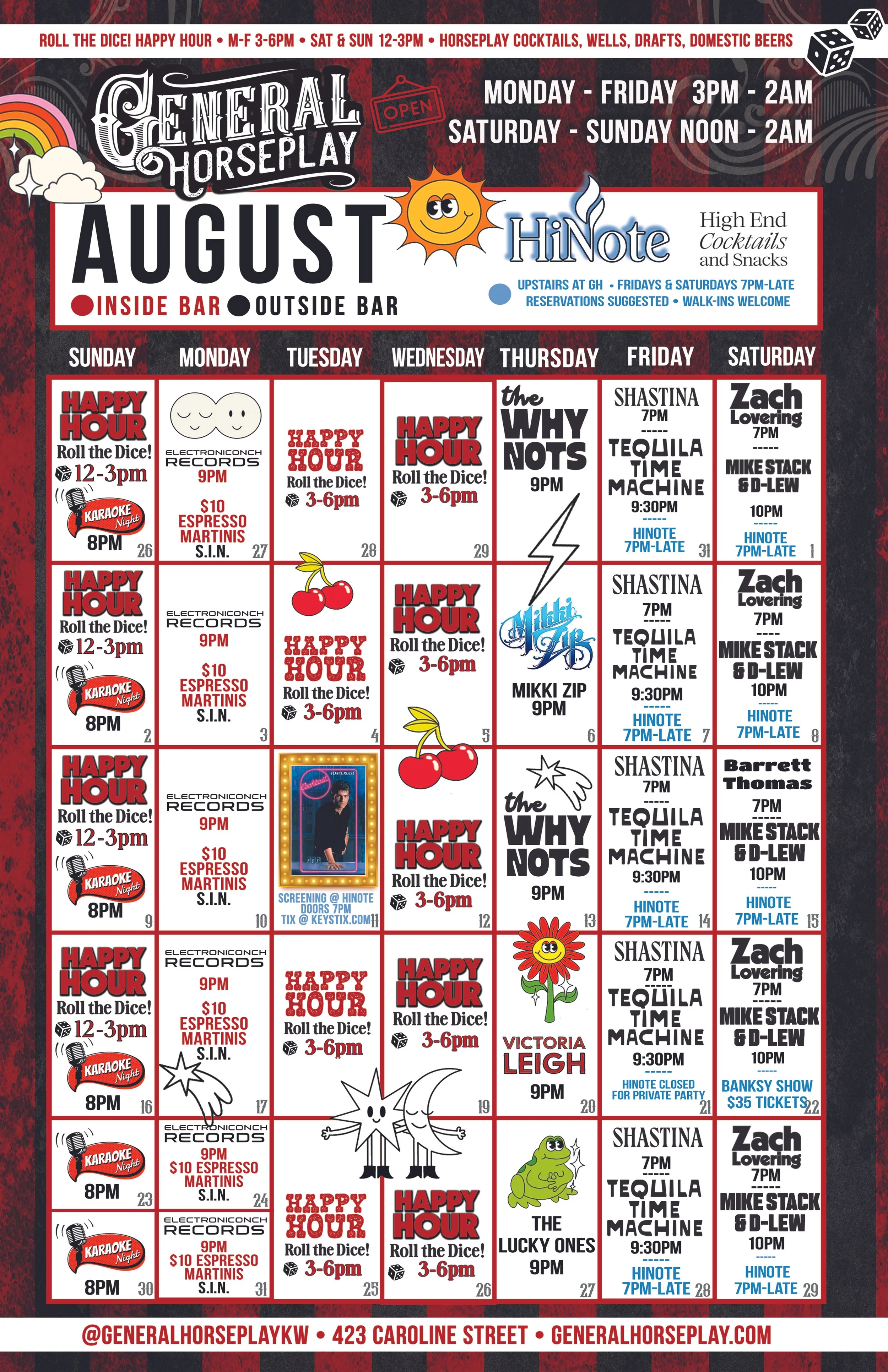 august 2026 calendar of events at general horseplay