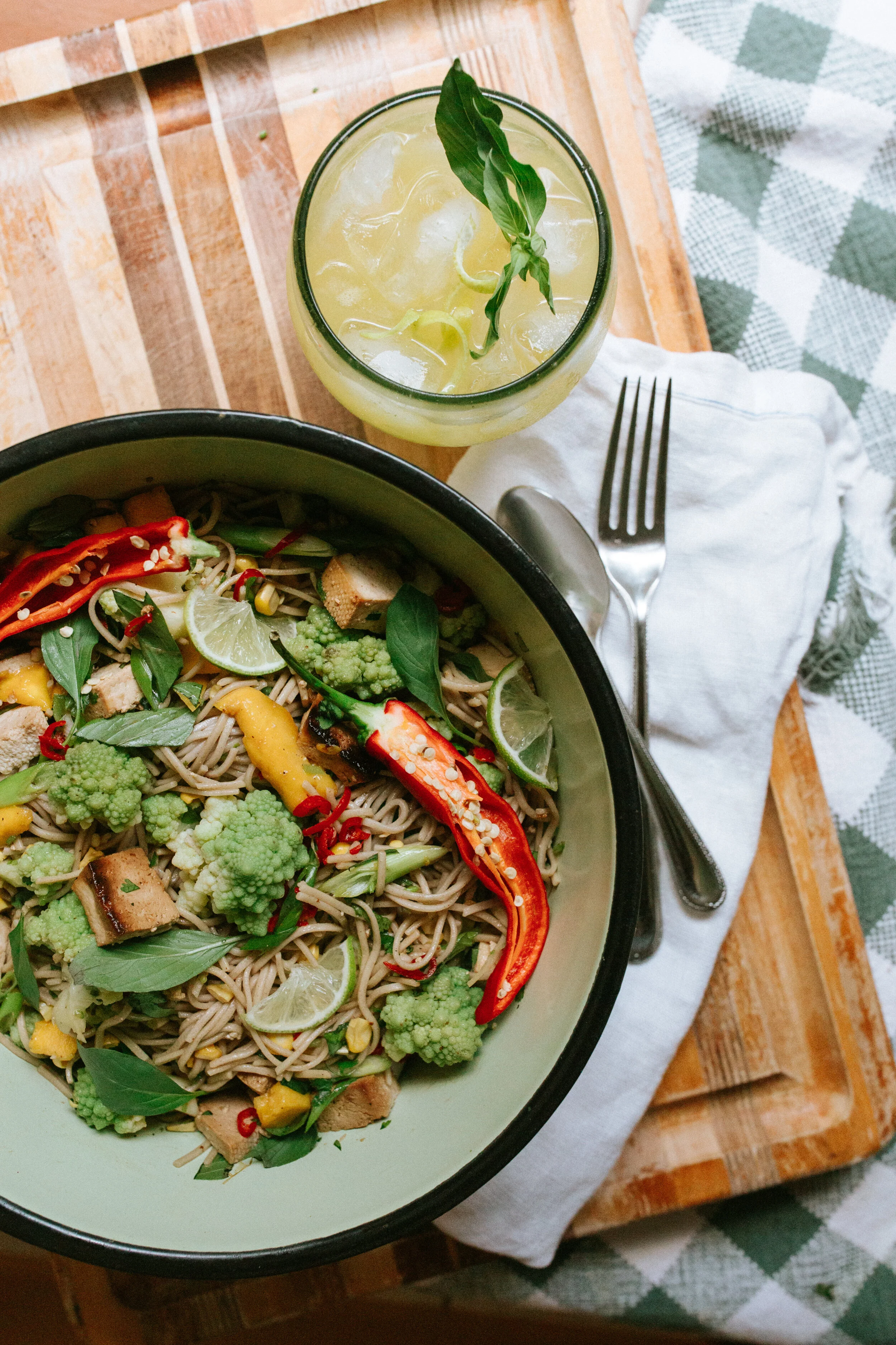 Spicy Soba Noodles With Mango, Corn, and Romanesco Broccoli 