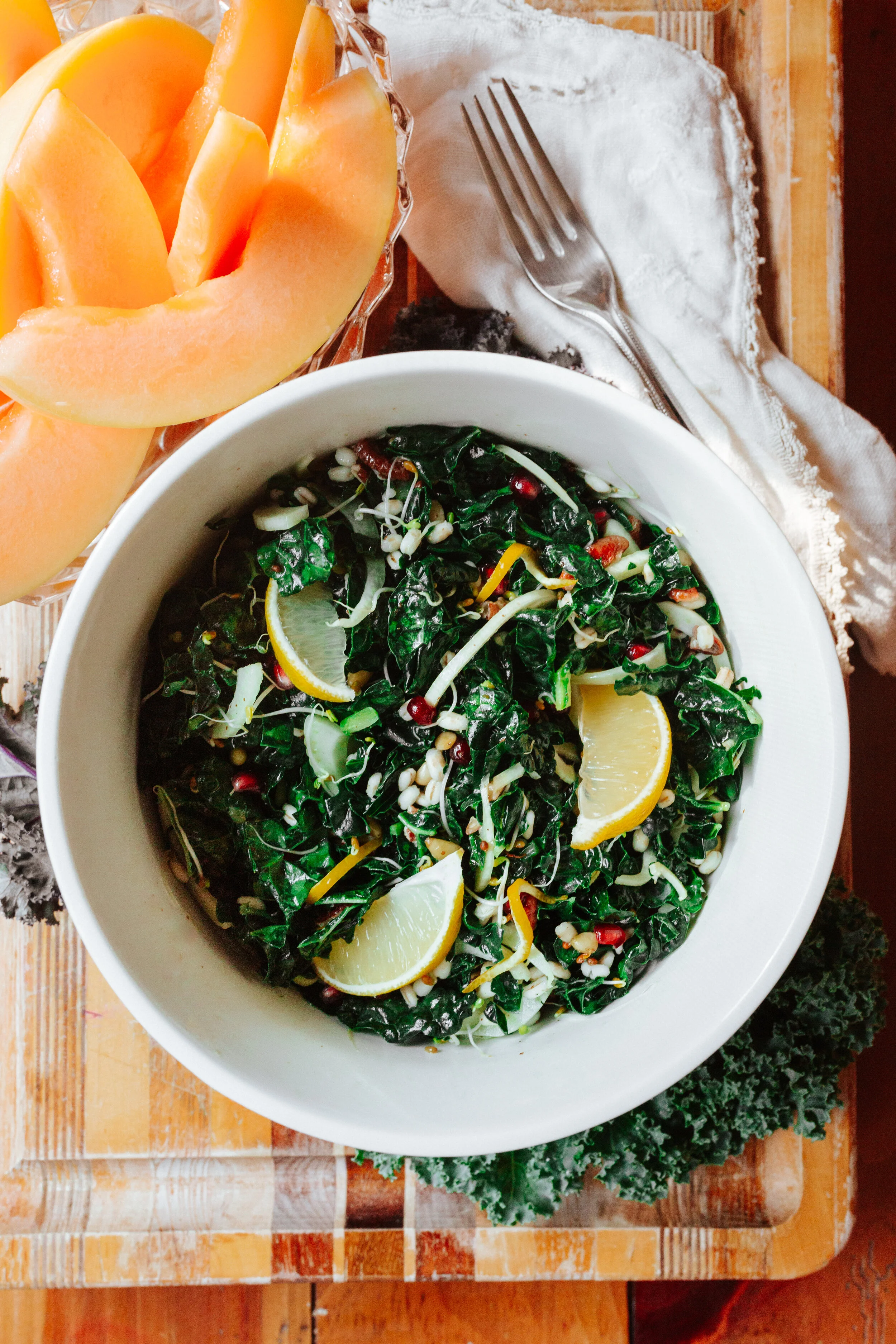 Pomegranate Fennel Barley and Kale Salad