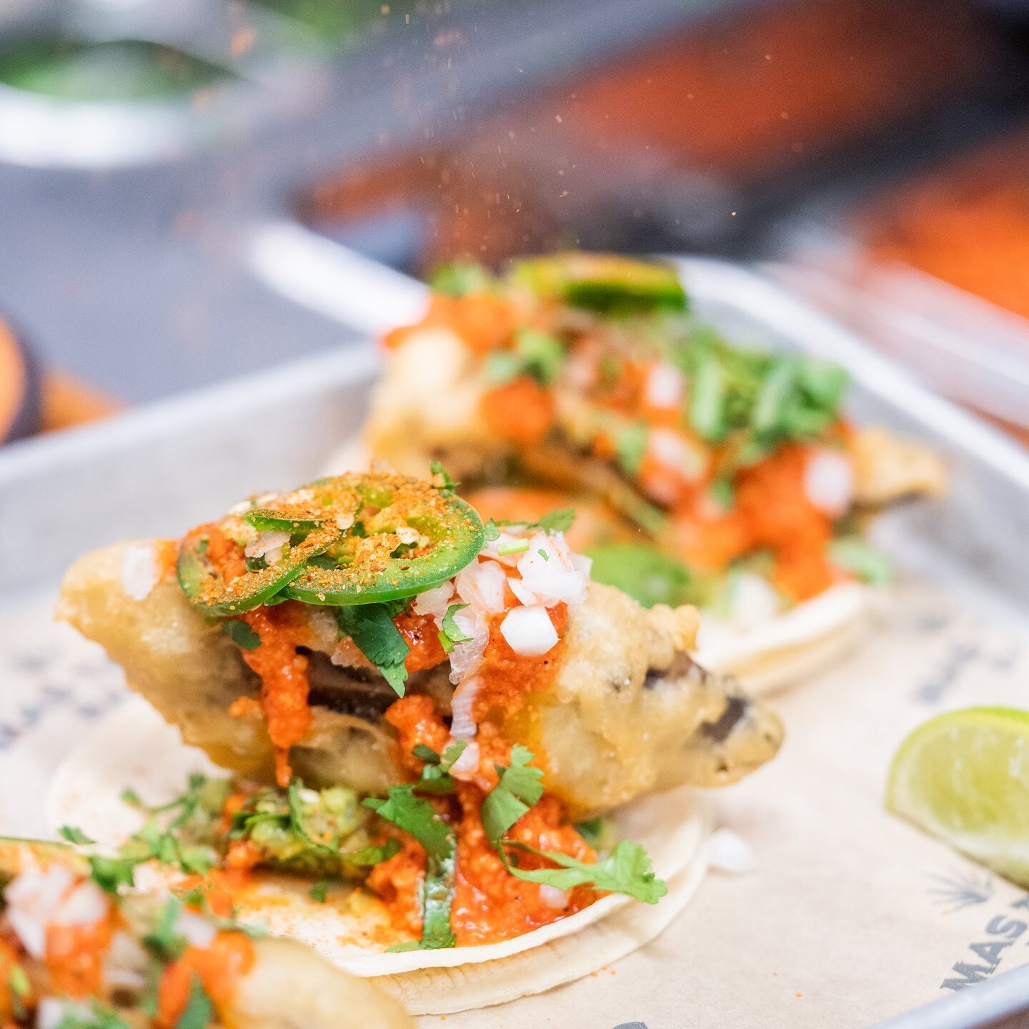 We are half way through March &amp; this isn&rsquo;t a secret taco you want to miss out on! 🍄

What is it? 🌮
Crispy Portobello Mushroom, guacamole, onions, cilantro, jalape&ntilde;o, tajin, romesco