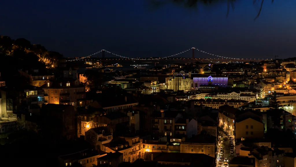 Dusk over Lisbon with the bridge in the background