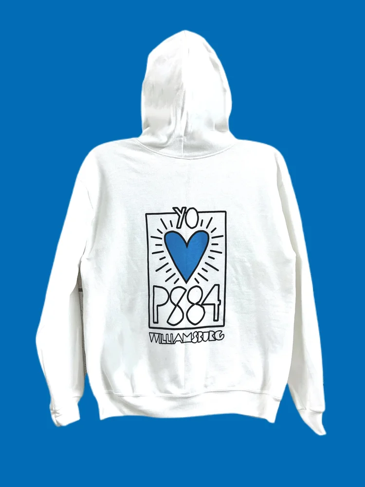 Adults Haring Heart Zipped Hoodie (blue or red heart) — PS 84 Jose de Diego