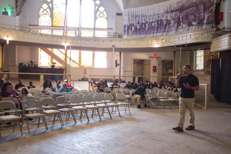 The West window, that faces Hernando St. from inside Historic Clayborn Temple.