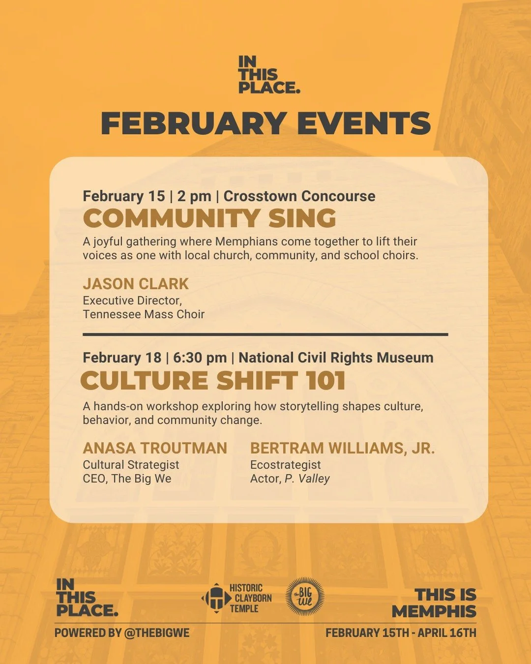 We're back at it NEXT WEEK!🥳 View our full In This Place: This is Memphis season of events and save your spot! 🎟️ link in our bio! #MemphisEvents #InThisPlace