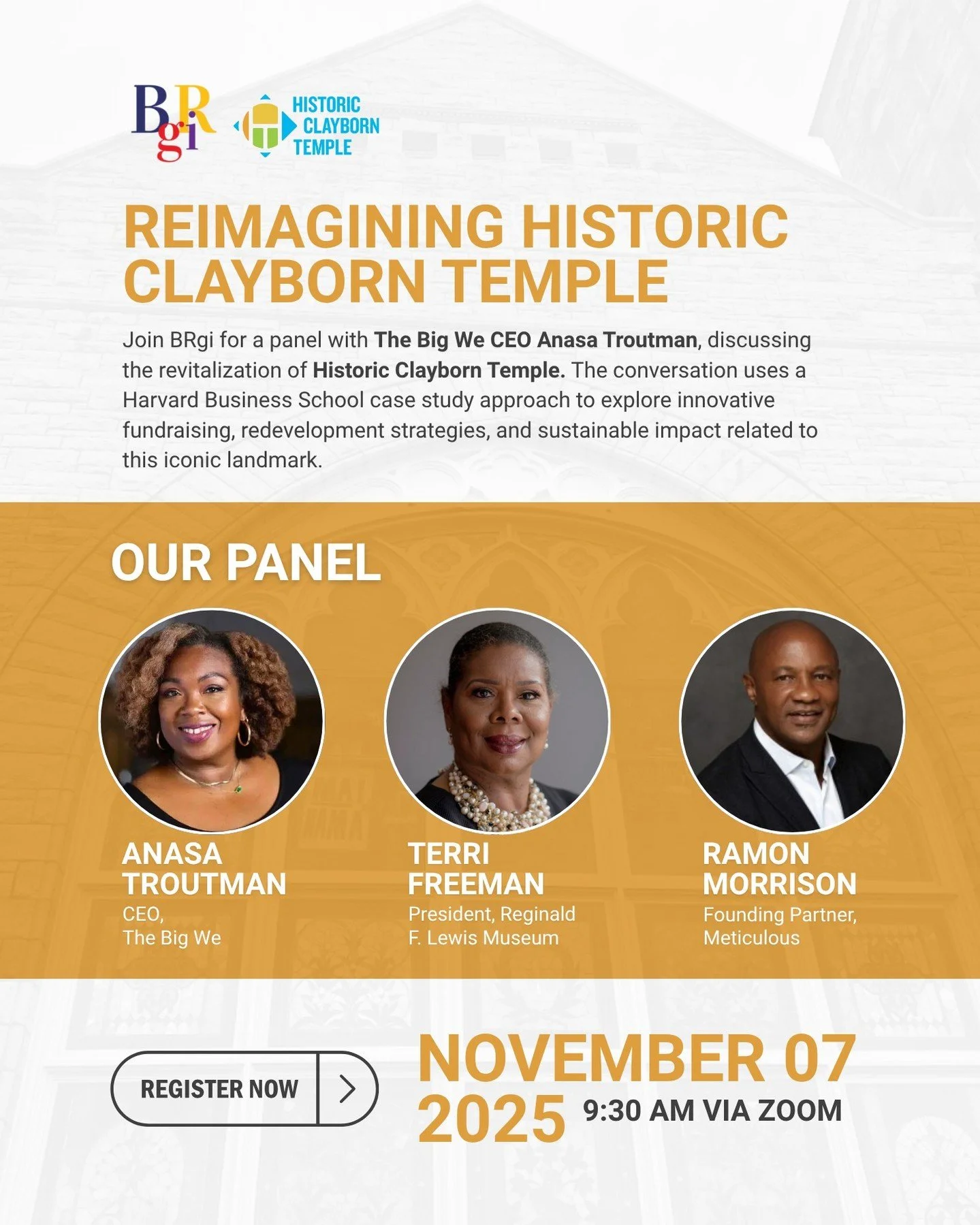 What does it take to bring a historic landmark back to life for a new generation?

Join Bass River Global Institute for a special virtual panel with @thebigwe CEO and Historic Clayborn Temple Executive Director @anasatroutman!

Anasa will share the s
