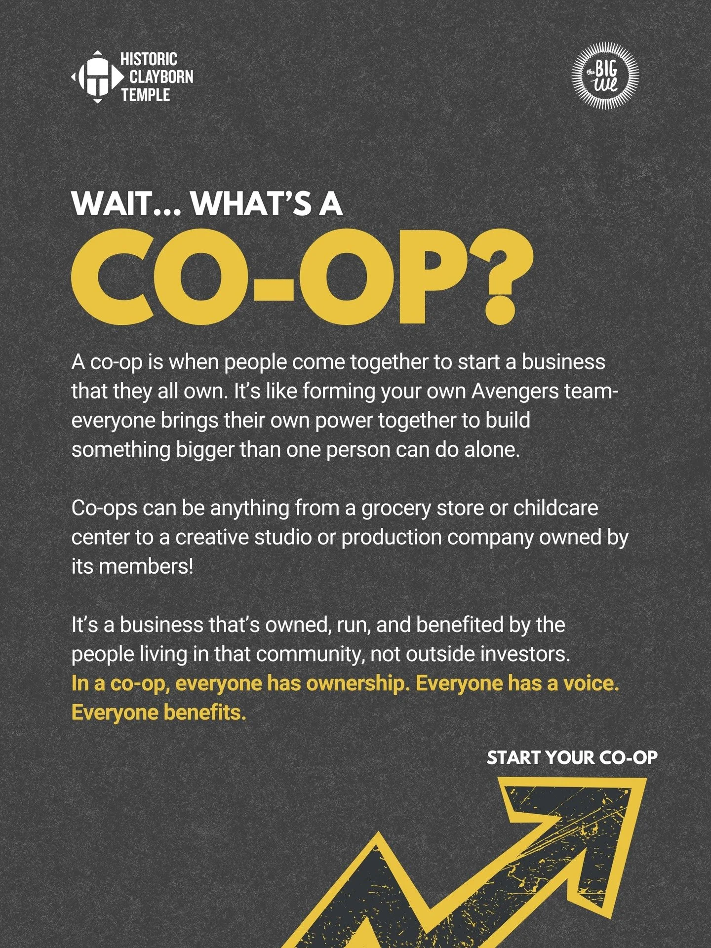 What even is a co-op?🤔

Glad you asked! At it's core, a co-op is about people coming together to create something bigger than themselves. It's the power of "we"- a group of folks pooling in their time, skills, and ideas to create a busines