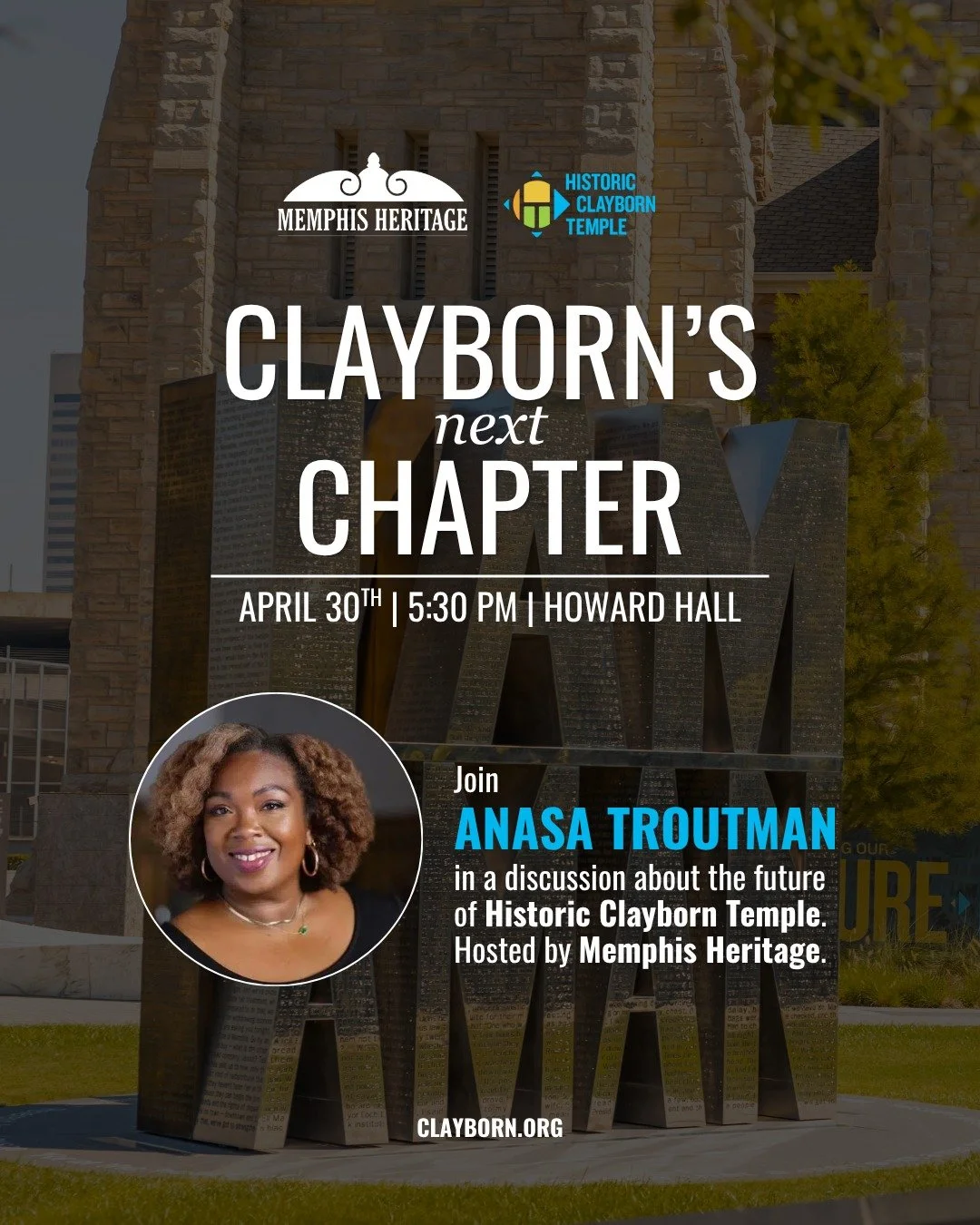 Come spend an evening with Anasa Troutman &mdash; the visionary behind The BIG We and Historic Clayborn Temple &mdash; as she reflects on the past and looks ahead to the future of one of Memphis' most sacred landmarks.

This intimate members-only eve
