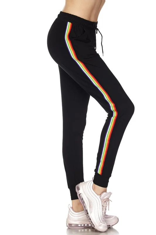 8570 Rainbow Striped Drawstring Joggers 