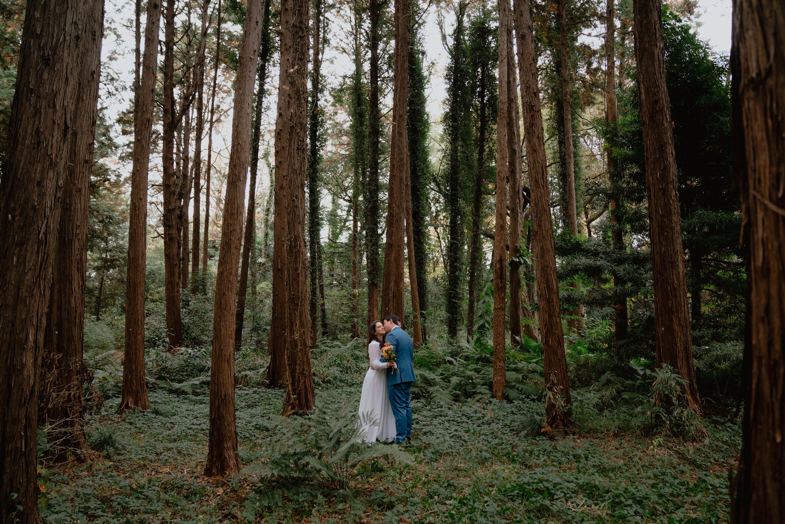 An elopement couple in a forest