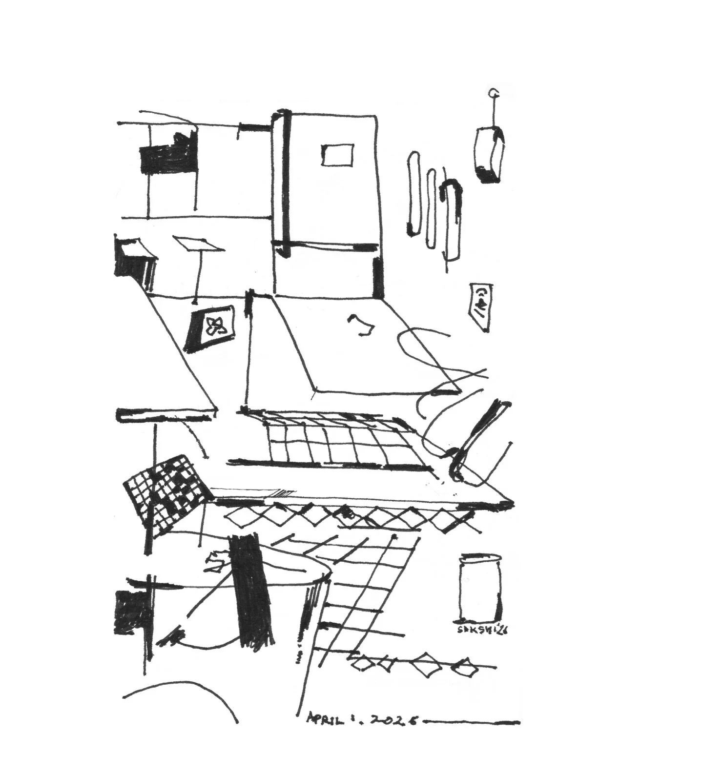 jumbled spaces from jumbled times

1-2&mdash; while getting a bite at bite
3-4 &mdash; where the mind was on a flight
5-6 &mdash; trash and things on subway
7-8 &mdash; aerial farms in circle and square with rivers and life
9-10 &mdash; some words an