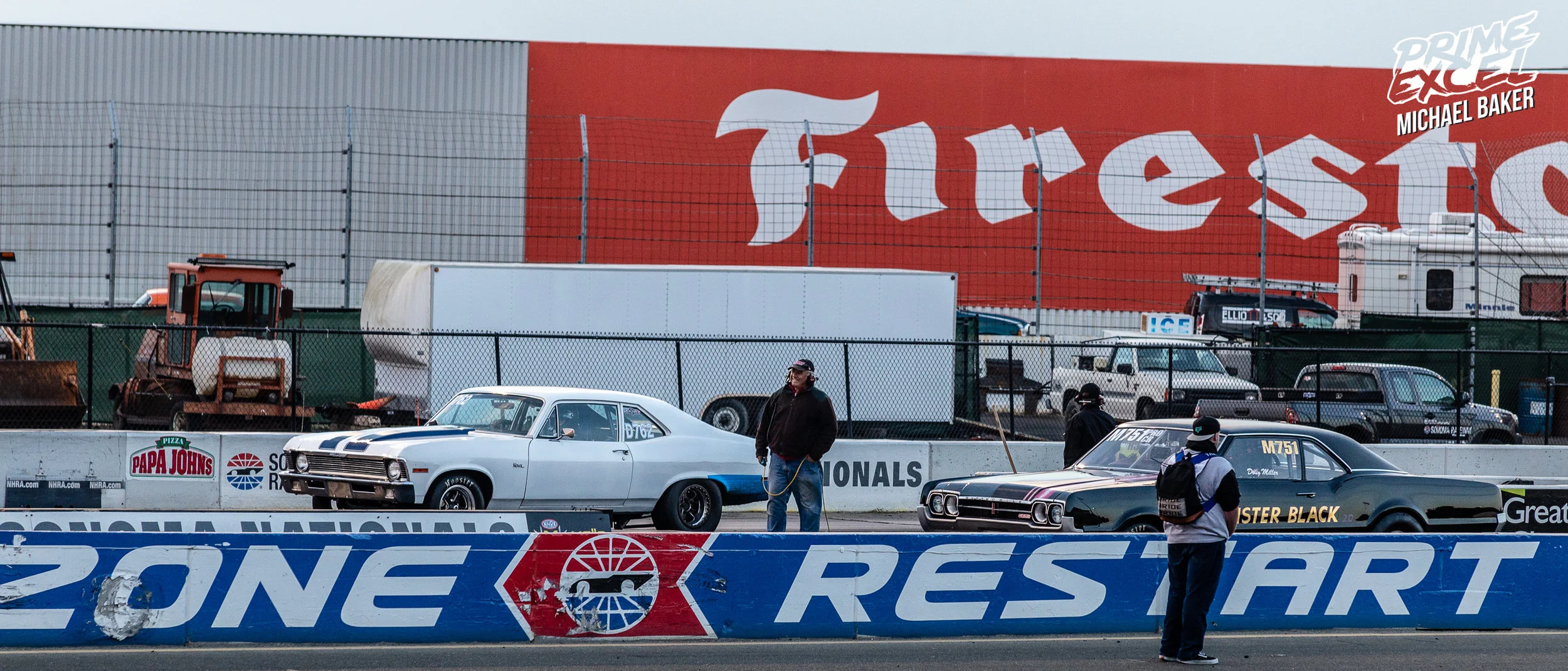 Some of the oldschool muscle lining up on the dragstrip.