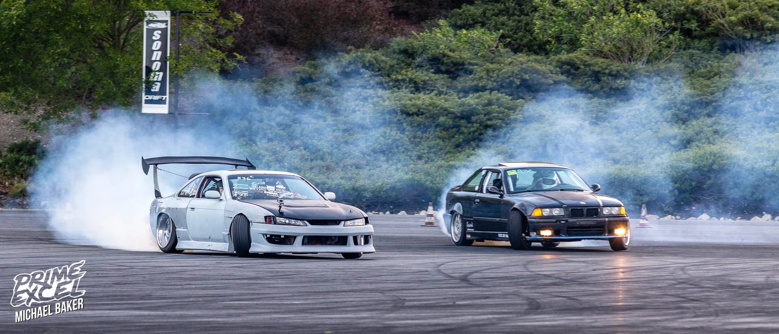 These two drivers in particular absolutely killed it. The S14 is aided in it's tire thrashing glory by a 2JZ, and the E36 has an S52.