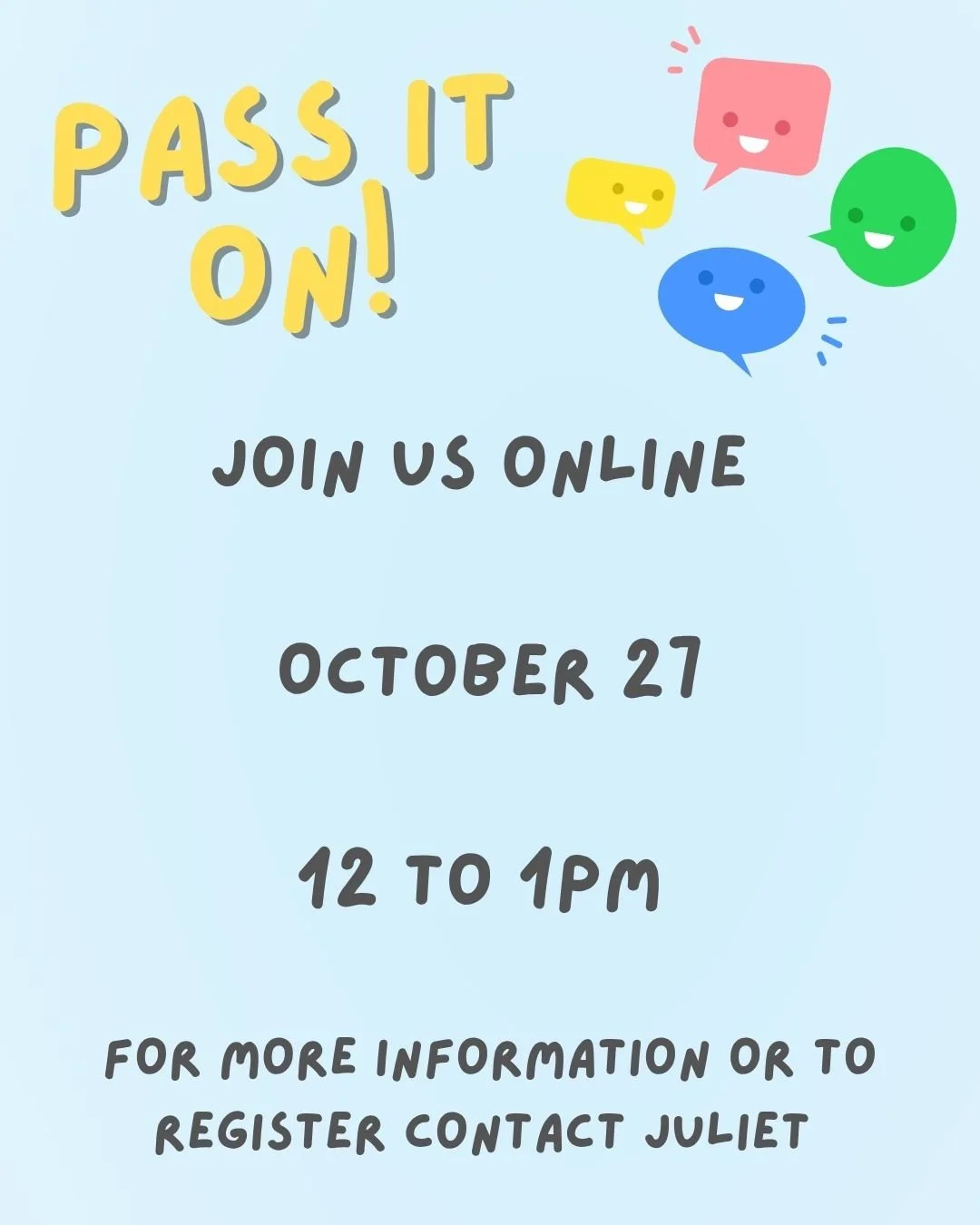 Coming up next week, Tuesday Oct 27, 12 to 1pm, the online community, 'Pass it On' for those involved in ministry to the children, youth and families will meet. Rev'd Tim Booth will join us to share the ancient technology of the talking circle combin