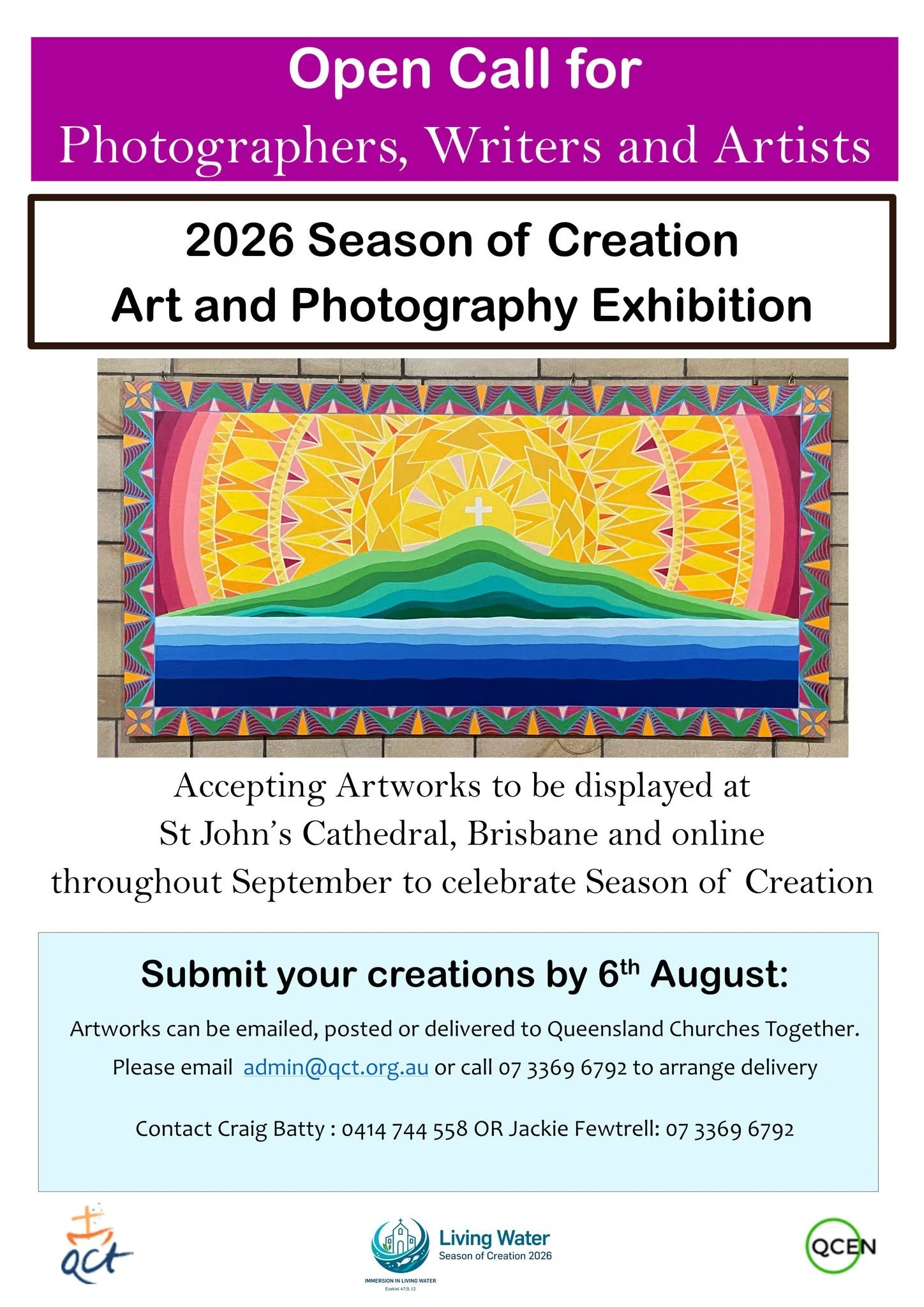 Calling all young people! Queensland Churches Environmental Network (QCEN) would love to have submissions from children and young people as well as adults for the 2026 Season of Creation art and photography exhibition.  Each year QCEN asks for submis