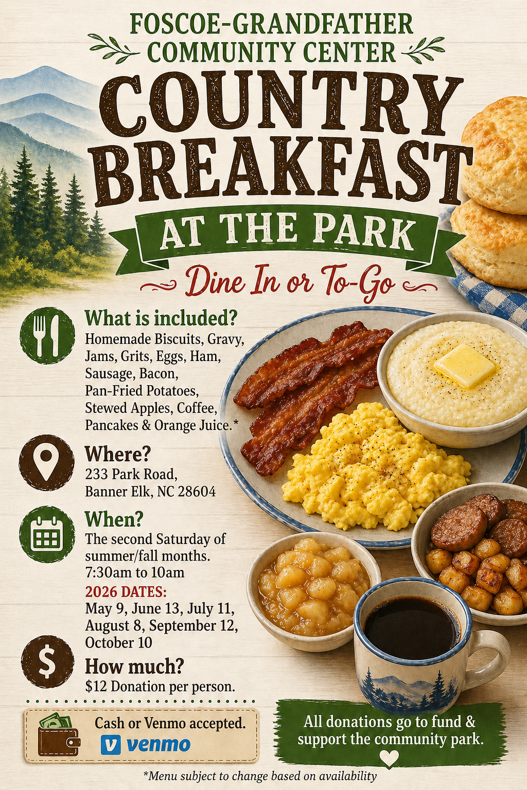 September Country Breakfast at the Park!