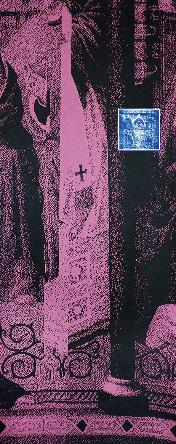 The steps followed the column, and arched themselves outward (after E.kaiser, Storch & Kramer) . Screenprint and carbon transfer on paper. 40 x 100 cm
