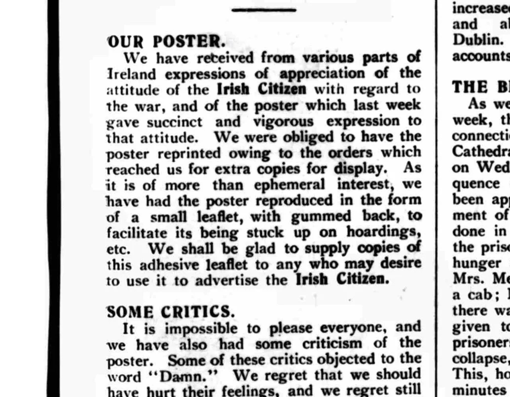 Front page of the paper on the 22nd August 1914.