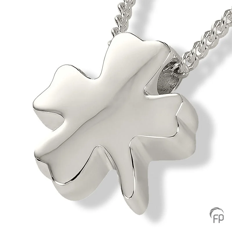 Klaver 4 Assieraad AH 061 Hanger met glanzende afwerking en askamer voor een symbolische hoeveelheid as. Exclusief collier. De levertijd van een hanger in goud of witgoud bedraagt 4 tot 6 weken. Prijzen vanaf € 129,-