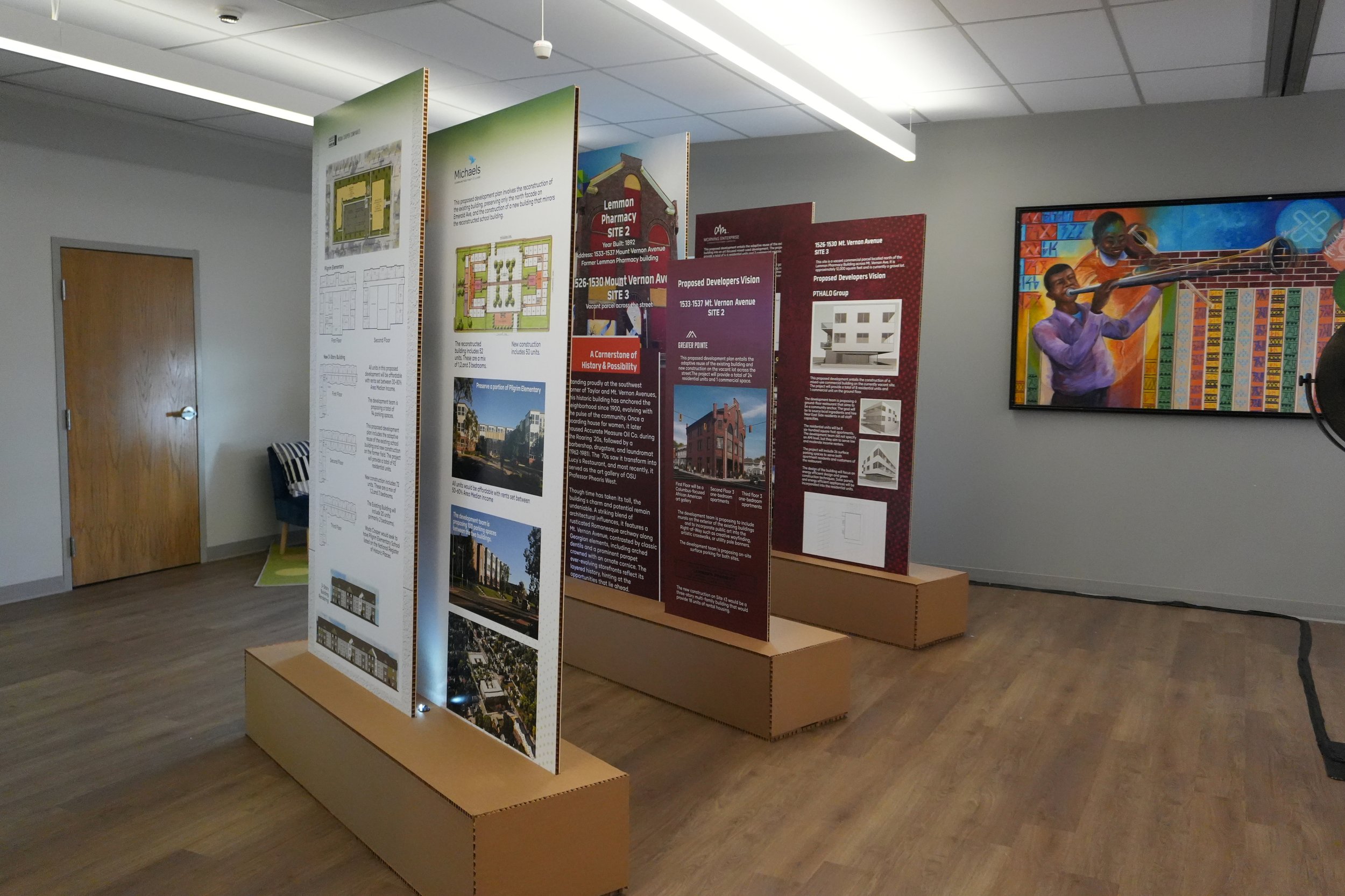 Image of Taylor Ave REI Gallery Walk Proposals on large cardboard posters
