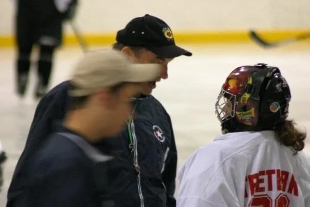 Neumann sports a Tretiak #20 jersey at camp in Minnesota.