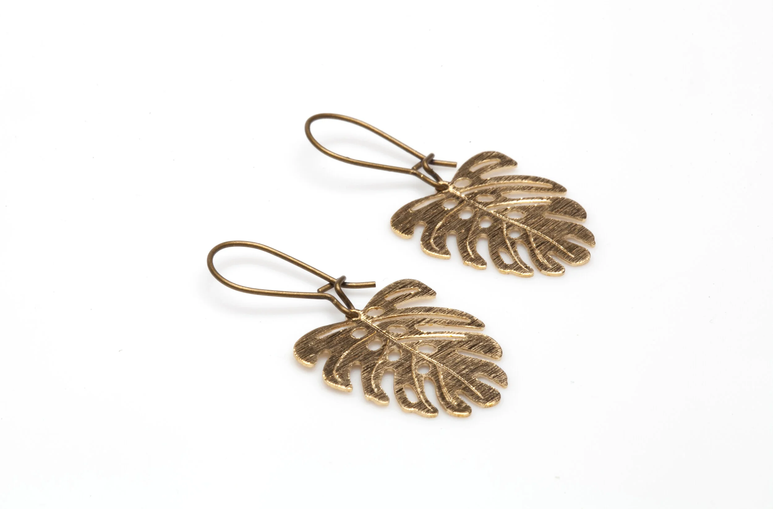 Brass Monstera Earrings