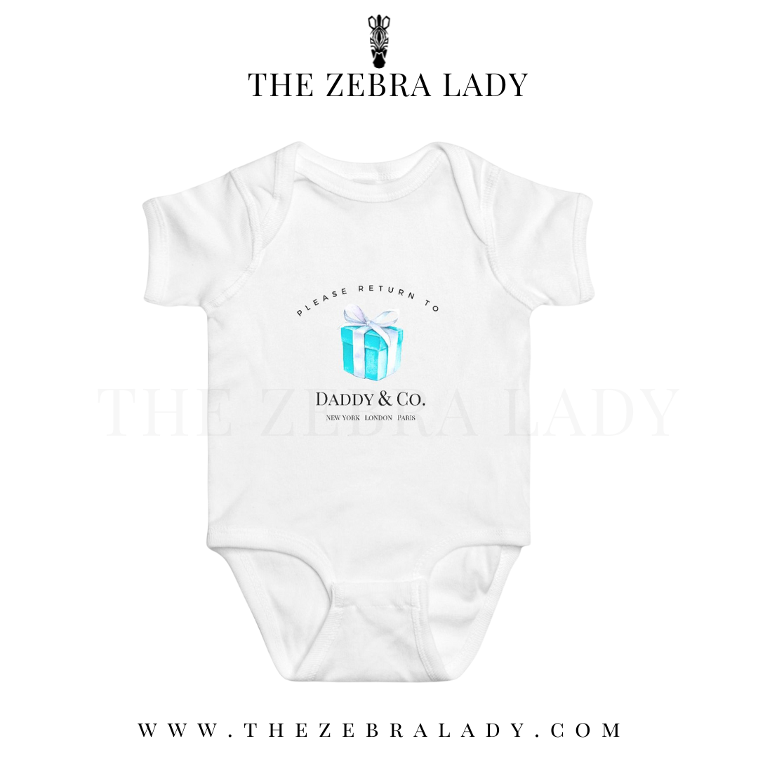 Daddy & Co  Baby Onesie Breakfast at Tiffany's Please Return to  Little Blue Box