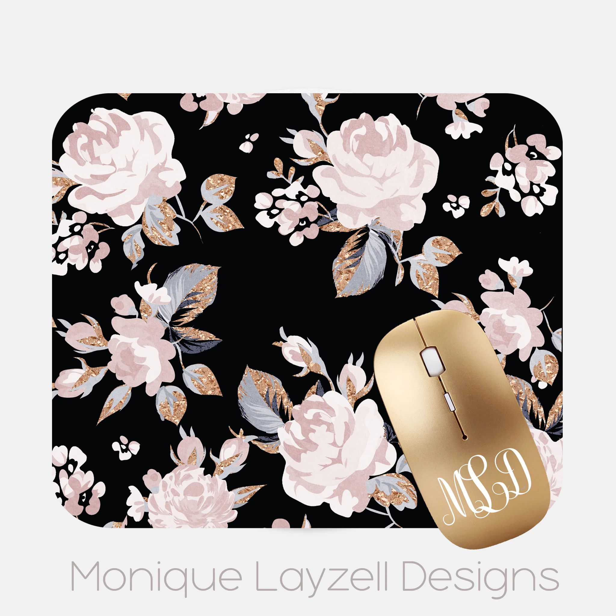 black with roses and rose gold mousepad moniquelazell display.jpg