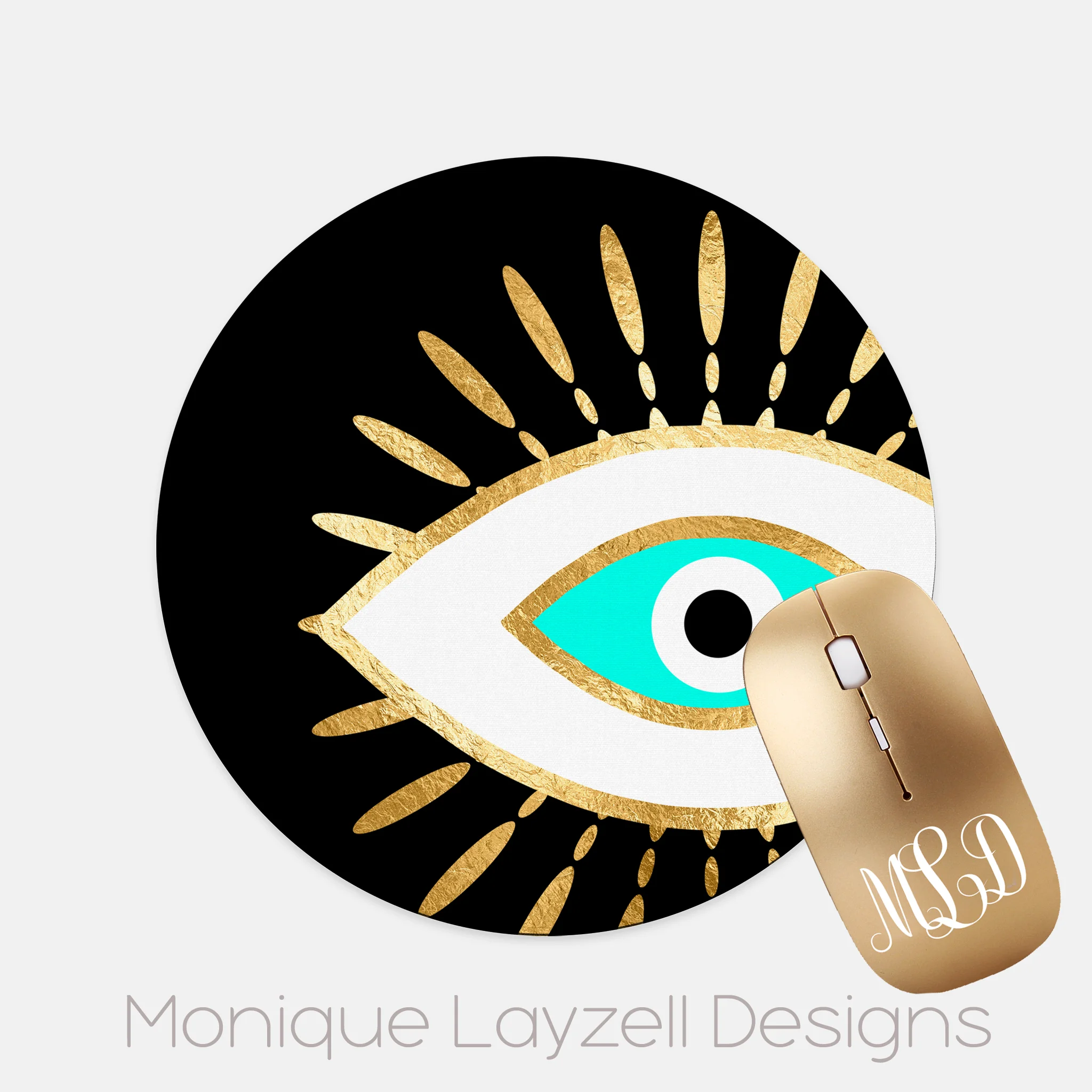 Evil Eye Side Position Mouse Pad Round black background