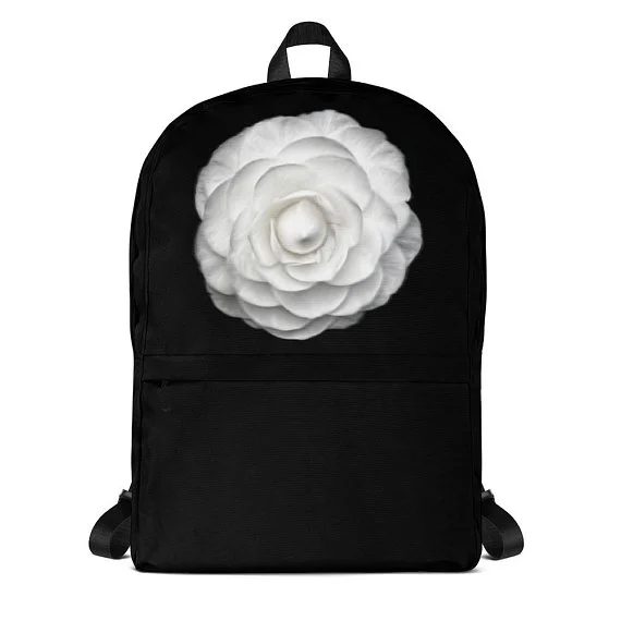  Black White Rose Camellia Backpack, coco fashion chic