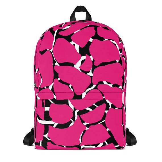  Pink Black White Giraffe Backpack